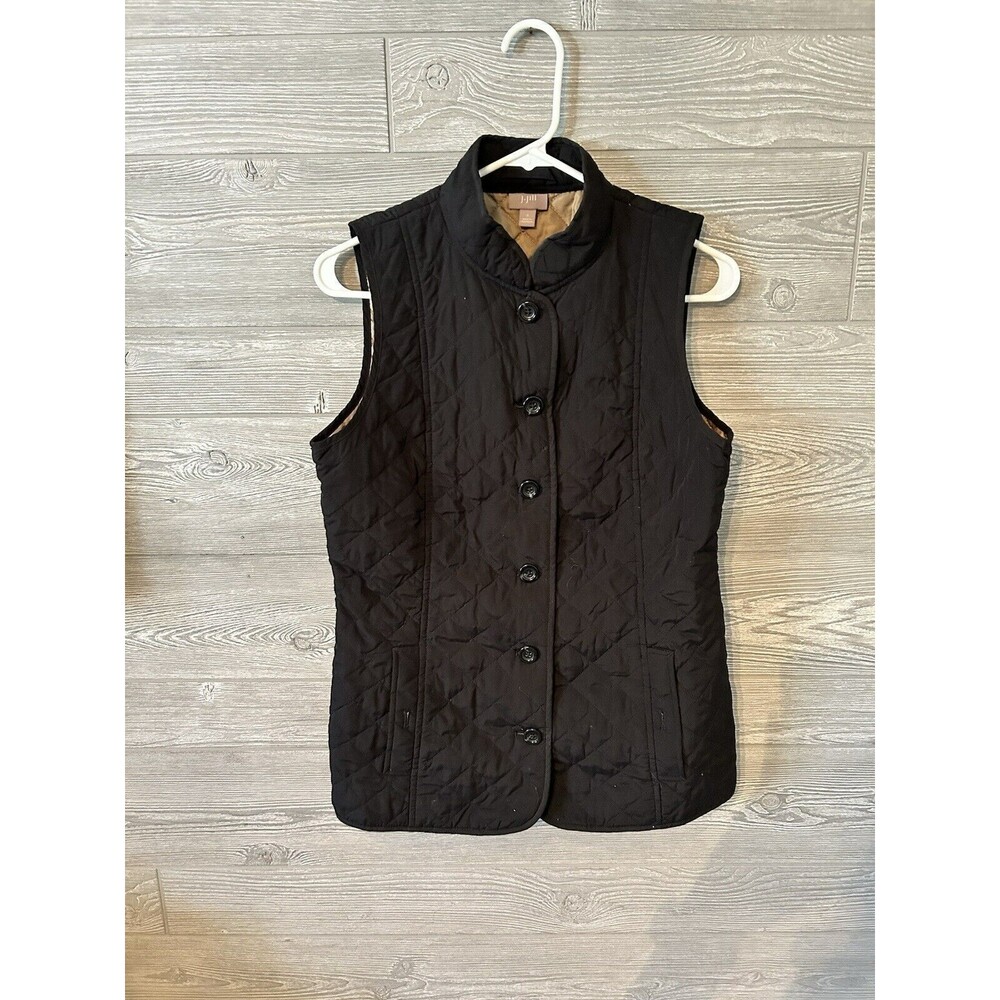 J.Jill Heritage Quilted Button Down Vest Black Fully Lined Outdoor Womens Small